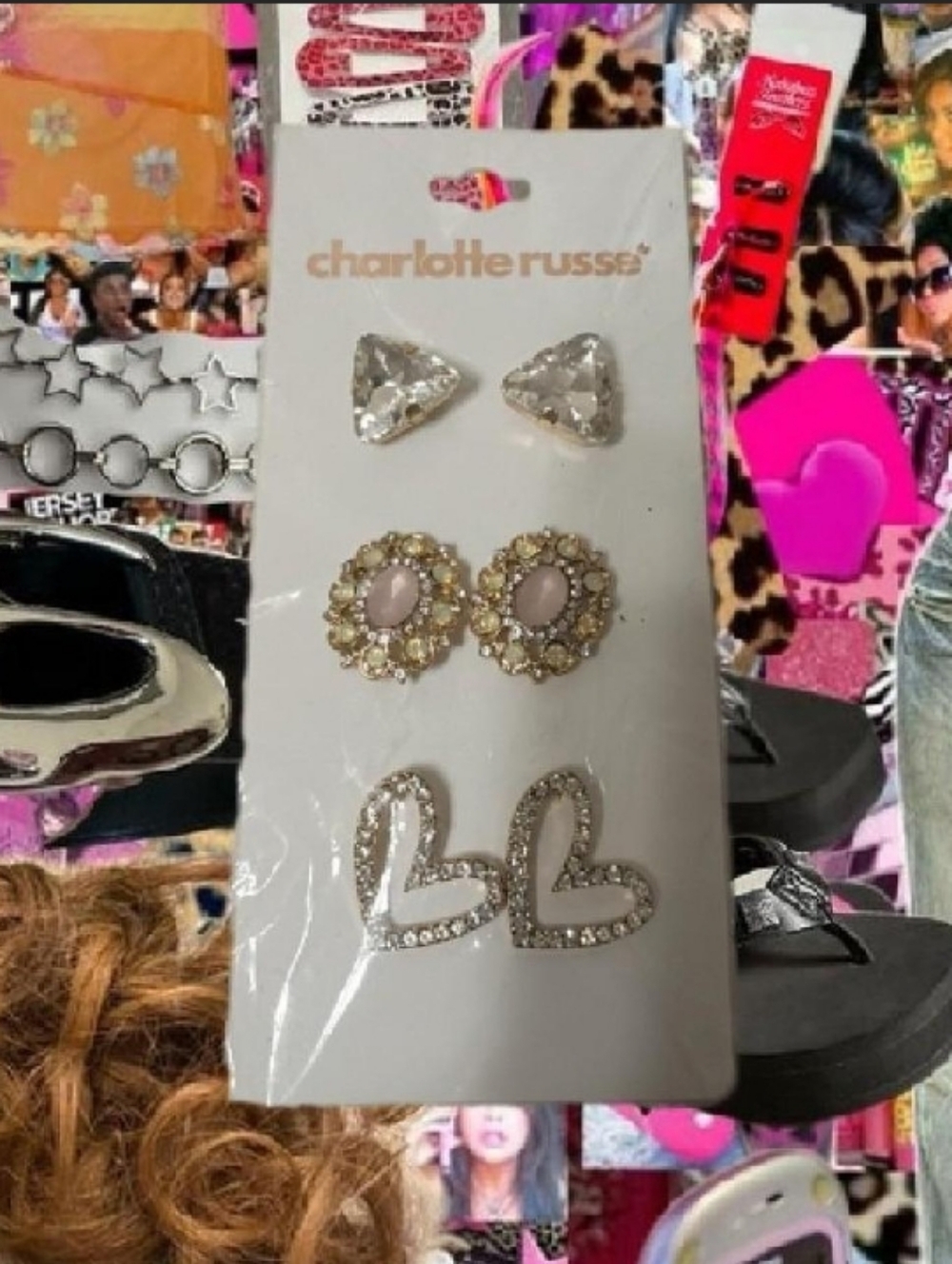 New Y2K Charlotte Russe Trio Earring Set - Silver & Clear Rhinestones